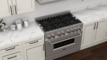 将图片加载到图库查看器,ZLINE 36 in. 4.6 cu. ft. Dual Fuel Range with Gas Stove and Electric Oven in Stainless Steel (RA36)